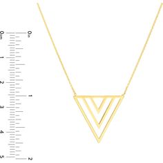 Celebrate the art of fine craftsmanship in this mesmerizing Open Triple Triangle Adjustable Necklace. Awaken your senses with its modern and elegant design that effortlessly elevates your style. Crafted with precision and passion, this necklace is a fusion of art and elegance, where three delicate triangles intertwine, creating a striking geometric masterpiece.Experience the allure of its 14 Karat yellow gold, a metal that embodies luxury and sophistication. The necklace boasts a millimeter widt Gold Triangle Jewelry, Tennis Necklace, Adjustable Necklace, Metal Necklaces, Eternity Bands, Estate Jewelry, Triangles, Diamond Jewelry, Elegant Design