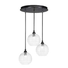 three lights hanging from a ceiling fixture