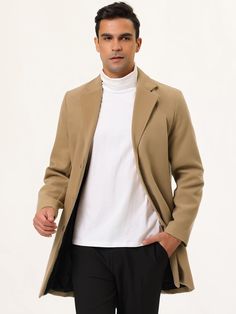 This Men's Slim Fit Long Sleeve Lapel Single Button Trench Coat is designed for both style and functionality. With its slim fit and single button closure, this coat gives a sleek and modern look while providing warmth and protection. The lapel adds a touch of sophistication, making it a versatile option for any occasion. 100% Polyester Care instructions Machine Wash Notched lapel, single breasted, button closure, mid-weight, solid color long sleeve overcoat. This long coat has two side pockets to hold small items and keep your hands warm. SIZE NECK CHEST WAIST SLEEVE S 14-14½″ 34-36″ 28-30″ 32-33″ M 15-15½″ 38-40″ 32-34″ 33-34″ L 16-16½″ 42-44″ 36-38″ 34-35″ XL 17-17½″ 46-48″ 40-42″ 35-36″ 2XL 18-18½″ 50-52″ 44-46″ 36-37″ 3XL 19-19½″ 54-56″ 48-50″ 37-38″ 4XL 20½-21″ 58-60″ 53-55″ 38″ 5XL 2 Slim Fit Outerwear With Lapel Collar And Buttons, Slim Fit Outerwear With Buttons And Lapel Collar, Slim Fit Outerwear With Buttons For Office, Slim Fit Office Outerwear With Buttons, Fitted Solid Color Pea Coat, Solid Pea Coat For Spring Business Occasions, Solid Pea Coat For Business In Spring, Slim Fit Single Button Winter Outerwear, Slim Fit Business Outerwear With Double Button Closure