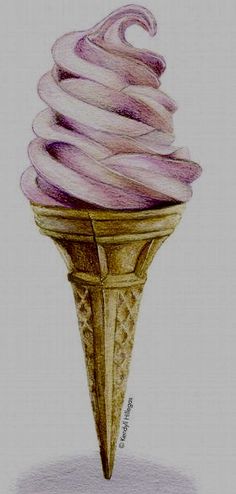 a drawing of an ice cream cone with pink swirls on it's top