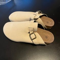 (Not Actually Birkenstock Brand So They Were Originally Cheaper) From Cloggs.Com Size M11.5/W13 Taupe Never Worn, Selling Because They Didn’t Fit Me Comfortable Flat Clogs With Buckle Closure, Casual Flat Clogs With Leather Footbed, Casual Closed Toe Clogs With Textured Footbed, Casual Beige Slip-on Mules, Casual Slip-on Mules With Buckle Closure, Casual Flat Clogs With Cork-bed Midsoles, Comfortable Synthetic Mules With Buckle Closure, Casual Clogs With Buckle Closure For Outdoor, Casual Mules With Buckle Closure For Outdoor