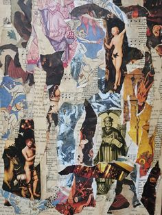 collages of images and pictures on paper with words written in them, including an image of a woman's torso