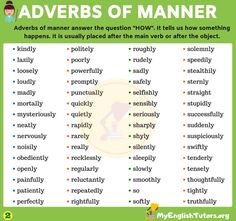 the adverbs of manner in english with pictures and words to describe them