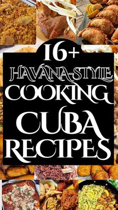 the cover of 16 hawaiian style cooking cuba recipes, with pictures of different foods and words