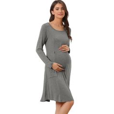 A flutter long-sleeved maternity dress is casual and versatile enough to snap a pic and then wear to your brunch with friends. Stretchy fabric provides a flexible fit for pregnant and postpartum women. A long-sleeved maternity dress features a round neck and slant pockets design, so you can even wear it postpartum. It is 3 in 1 maternity/delivery/nursing pajamas. The draped cut and unique and daily casual wear design, combined with a variety of color options, create a playful casual yet stylish Long Sleeve Maternity Dress Nursing Friendly For Spring, Long Sleeve Nursing-friendly Maternity Dress For Spring, Spring Long Sleeve Maternity Dress Nursing Friendly, Spring Long Sleeve Nursing-friendly Maternity Dress, Spring Long-sleeve Nursing-friendly Maternity Dress, Fall Maternity Bump Friendly Dresses, Fall Maternity Dresses Bump Friendly, Maternity Fall Dresses, Bump Friendly, Spring Long Sleeve Maternity Dress