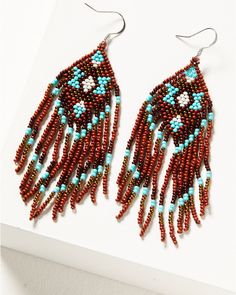 Western Motifs, Seed Bead Patterns, Seed Bead Earrings, Fringe Earrings, Diamond Design, Bead Earrings, Get Directions, Seed Bead, Beading Patterns