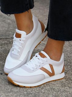 Get your kicks with Street Sneakers! These tan/nude sneakers are the perfect mix of style and comfort. Whether you're strolling through the city or hitting the gym, these shoes have got you covered. Stay on trend and feel good doing it with Street Sneakers. We recommend for best fit sizing 1 full size up Nude Sneakers, Tan Sneakers, Grace And Lace, Street Sneakers, Mode Casual, Love Clothing, Shoe Organizer, Fashion Sneakers, Sneaker Shopping