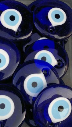 blue and white evil eyes are on display