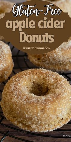 an image of apple cider donuts on a cooling rack with text overlay