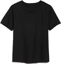 Basic Scoop Neck T-shirt With Ribbed Neckline, Classic T-shirt With Ribbed Neckline For Summer, Solid Tops With Ribbed Neckline And Short Sleeves, Summer T-shirt With Ribbed Crew Neck, Summer Crew Neck T-shirt With Ribbed Neckline, Black T-shirt With Ribbed Crew Neck, Black Crew Neck T-shirt With Ribbed Neckline, Everyday T-shirt With Ribbed Neckline And Short Sleeves, Basic Black T-shirt With Ribbed Neckline