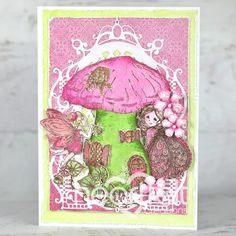 Pink Mushroom Fairies- Handmade Greeting Card with Heartfelt Creations -Enchant your loved ones with an encouraging card. Want more cardmaking ideas? CLICK FOLLOW and check out the Heartfelt Creations blog for more papercrafting techniques, projects, and ideas for beginners and advanced crafters! Pin now to save for later! #HeartfeltCreations #stamps #dies #blog #handmadecard #cardmaking #tutorial Fairies Wings, Mushroom Fairies, Window Lights, Mushroom Color, Large Mushroom, Pink Mushroom