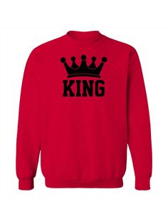 COMFY & COOL: Haywood & Main offers graphic shirts made of materials that are durable, comfortable, and easy to care for. Whether you're looking for a funny, inspirational, or pop-culture-inspired graphic shirt, we've got you covered.Haywood & Main King Crown Unisex Graphic Cotton Pullover Sweatshirt Red Casual  Long Sleeve Fabric Letter Pullovers Medium Stretch  Men Clothing, size features are:Bust: ,Length: ,Sleeve Length: Comfortable Fit Top With Letter Print For Winter, Pop Culture Letter Print Sweatshirt In Relaxed Fit, Pop Culture Long Sleeve Tops With Letter Print, Trendy Printed T-shirt For Winter, Comfortable Letter Print Tops For Streetwear, Comfortable Crew Tops With Letter Print, Cotton Band Merch Tops With Lettering, Cotton Hoodie With Lettering And Crew Neck, Cotton Fan Apparel Sweatshirt With Text Print