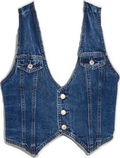 Trendy Cropped Medium Wash Vest, Trendy Medium Wash Cropped Vest, Cropped Medium Wash Vest For Spring, Trendy Cropped Vest In Medium Wash, Trendy Cropped Denim Vest With Button Closure, Cropped Summer Vest With Pockets, Cropped Vest With Pockets For Spring, Cropped Buttoned Denim Vest For Spring, Cropped Denim Vest With Buttons For Spring