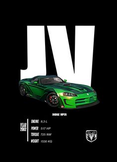 a green sports car with the letter jv on it