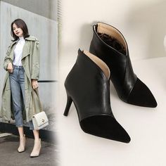 Heel Height: 8cmPlatform Height: 1 cmStyle: Fashion,KoreanOccasion: Casual,Party/Club,Office/Career,DressSeason: Spring,Summer,Fall/Autumn,WinterPackage Contents: 1 x Shoes (Pair)Size Guide:34 = foot length 21.5-22cm (Foot width=8-8.5cm)35 = foot length 22-22.5cm (Foot width=8.5cm)36 = foot length 22.5-23cm (Foot width=8.5-9cm)37 = foot length 23-23.5cm (Foot width=9cm)38 = foot length 23.5-24cm (Foot width=9-9.5cm)39 = foot length 24-24.5cm (Foot width=9.5-10cm)40 = foot length 24.5-25cm (Foot Elegant High Heel Martin Boots For Winter, Elegant High Heel Winter Martin Boots, Black Martin Boots With Pointed Toe, Formal Pointed Toe Martin Boots For Winter, Formal Pointed Toe Martin Boots, Elegant Black Martin Boots For Fall, Trendy Low Heel Heels For Winter, Black Pointed Toe Heeled Boots For Office, Trendy Low Heel Winter Heels