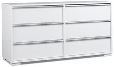 a white dresser with four drawers on one side and three doors on the other end