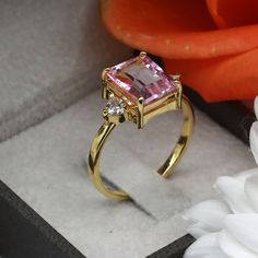 Ring Rectangle, Topas Ring, Pink Topaz Ring, Rectangle Ring, Pink Topaz, December Birthstone, White Crystal, Lovely Jewellery, Ring Gemstone