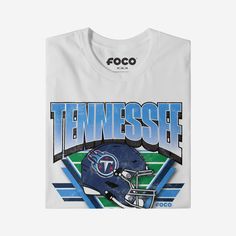 a t - shirt with a football helmet on the front and words tennessee in blue