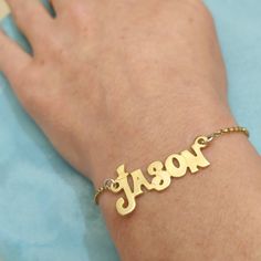 14k Name Bracelet - Solid Gold Bracelet - Custom Jewelry - Men Jewelry - Men Gold Bracelet - Valentines Day Gift - Personalized Gift - Jason . . . . . . . . . . . . . . . . . . . . . . . . . . . . . . . . . . . . . . . . . . . . . . . . . . . . . . . . . . . Looking for a thoughtful gift for your loved one? You will love this high quality 14k Name Bracelet. This is a perfect gift for your girlfriend or wife. This lovely 14k Solid Gold Men Name Bracelet is made to order. Purchase one for your mom Custom Name Silver Bracelet In 14k Gold, Silver 14k Gold Bracelet With Custom Name, Gold Bracelet Jewelry For Father's Day, Father's Day Gold Bracelet Jewelry, Gold Name Charm Bracelet As Birthday Gift, Gold Charm Bracelet With Name For Birthday, Gold Name Charm Bracelet For Birthday, Gold Bracelets With Custom Name For Birthday Gift, Custom Name Bracelets In 14k Gold