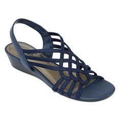 You'll love adding this pair of east 5th women's Reno wedge sandals to your warm-weather wardrobe. This open-toe style has a low 1.5-inch wedge heel with a slingback strap so you feel supported and comfortable, and also features a strappy design on the front for a stylish touch. Wear yours with an a-line dress.Closure Type: ElasticShoe Heel Height: 1 1/2 InchesUpper/Outer Base Material: 88% Elastic, 12% SyntheticSole Material Content: 52% Polyester, 48% Thermoplastic-RubberToe Type: Open Toe, Ro Sandals Wedge, Bride Accessories, Low Heel Sandals, Rubber Shoes, Open Toe Shoes, Blue Sandals, Journee Collection, Womens Shoes Wedges, Sandals Summer