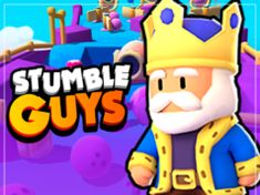 the game title for stumble guys, with an image of a man in a crown