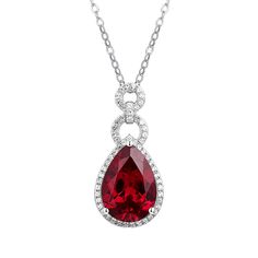 Features The Pear Ruby Sterling Silver Halo Necklace Pendant feature a classic and stylish design style suitable for any occasion. Made all by hand! It truly deserves a spot in every jewelry collection. Beautifully crafted, this style is sure to become a treasured keepsake. Each Ruby used for our jewelry was carefully Formal Pear-shaped Gemstone Necklaces, Formal Pear-shaped Gemstone Necklace, Elegant Gemstone Drop Necklace For Anniversary, Formal Fine Jewelry Necklace With Teardrop Pendant, Elegant Drop Birthstone Necklaces, Fine Jewelry Teardrop Pendant Necklace For Formal Occasions, Teardrop Jewels Jewelry For Formal Occasions, Elegant Teardrop Birthstone Drop Necklace, Formal Teardrop Pendant Fine Jewelry Necklace