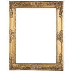 an antique gold frame with ornate carvings on the edges and sides, isolated against a white background