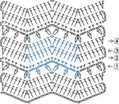 the crochet pattern is shown in blue and has three rows of stitches on each side