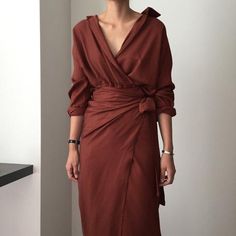 Lauren Deep V-Neck Wrap Shirtdress – watereverysunday Office Dresses For Women, Mode Abaya, Womens Fall Dress, Cotton Linen Dresses, Linen Midi Dress, Neck Bodycon Dress, Solid Color Dress, Dresses Elegant, Spring Women