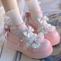 Girly Shoes, Blue Heels, Pink Shoes, Kawaii Clothes