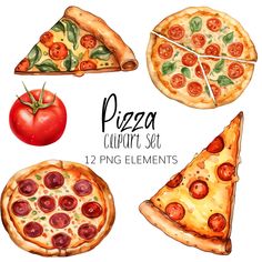 watercolor pizza clipart set