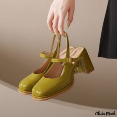 Olivia Mark - Mary Jane Retro Chunky Heel Sandals: Stylish Peep Toe Leather Shoes with High Heels Comfortable High Heels Shoes, Vintage High Heels, Comfortable High Heels, Elegant High Heels, Funky Shoes, Slingback Shoes, Chunky Heels Sandals, Charlotte Olympia, Designer Sandals