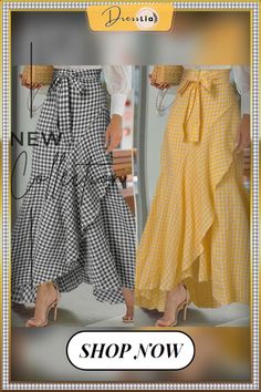 Womens Plaid Long Skirt Mermaid Dress Ruffled Irregular Hem High Waist Casual Umbrella Wrap Maxi Skirts Plus Size Spring Asymmetrical Hem Maxi Skirt With Ruffles, Summer Dresses With Ruffle Hem And Asymmetrical Skirt, Summer Dresses With Asymmetrical Ruffle Hem, Summer Ruffled Skirt With Handkerchief Hem, Summer Party Maxi Skirt With Ruffle Hem, Summer Skirt With Asymmetrical Ruffle Hem, Fitted Handkerchief Hem Maxi Skirt For Summer, Plaid Long Skirt, Skirt Mermaid