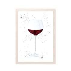 a watercolor painting of a glass of red wine