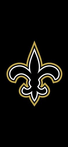 the new orleans saints logo is shown in black and gold on a dark background,