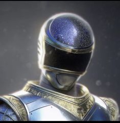 a close up of a person wearing a helmet and armor