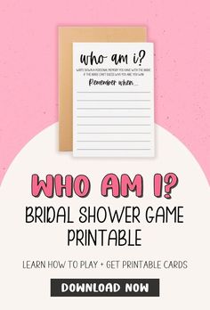 the bridal shower game printable is shown on top of a pink and white background