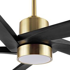 Keep your space cool without sacrificing on style with this sleek, clean-lined ceiling fan. Five solid wood blades pairing the metal shell reflect the elegant design of the fan and deliver highly efficient air. The quiet, reversible DC motor allows you to change the fan's direction seasonally for cooling relief in summer and better distribution of warm air in winter. Its integrated LED light illuminates you living space and keep your home inspired. GETLEDEL 54-in Gold with Black Blades Color-changing Indoor Ceiling Fan with Light and Remote (5-Blade) | LECF-BS05-BK Living Room Fans, Gold Ceiling Fan, Modern Environment, Living Room Ceiling Fan, Large Ceiling Fans, Gold Living Room, Indoor Ceiling Fan, Kitchen Ceiling, Metal Canopy