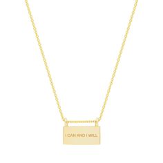 Tag You're It Necklace Meaningful Engraved Yellow Gold Necklace, Meaningful Nameplate Necklace For Everyday, Everyday Meaningful Nameplate Necklace, 14k Gold Nameplate Necklace With Adjustable Chain, Meaningful Sterling Silver Nameplate Necklaces, Sterling Silver Meaningful Nameplate Necklaces, Personalized Inspirational Yellow Gold Necklaces, Meaningful Sterling Silver Nameplate Necklace, Personalized Inspirational Yellow Gold Necklace