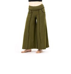 Palazzo style pant, fitted at waist via elastic, flows out in an A-shape. Stretchy and comfortable. Looks like a skirt, comfortable like a pant. Free flowing and wonderful to dance in. These are made with the overlock stitch detail which is an unfinished rough stitch look.! Our new model has a shorter inseam then our usual Boho Pant, which means you can wear it ankle length, or longer. read the measurements and reach out if you have any questions. The deep generous pockets make these the ultimat Spring Full-length Wide Leg Pants With Hip Pockets, High Waist Yoga Bottoms With Pockets, Stretch Cotton Wide Leg Pants With Comfort Waistband, Solid Cotton Bottoms With Waistband, Cotton Wide Leg Pants With Comfort Waistband, Baggy Full Length Pants With Elastic Waistband, Wide Leg Cotton Pants With Comfort Waistband, Wide Leg Yoga Bottoms With Comfort Waistband, High Waist Relaxed Fit Pants With Comfort Waistband