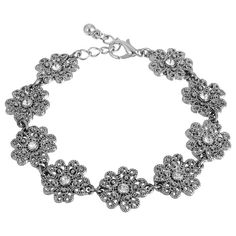 Enhance your style with this vintage inspired 1928 Silver Tone Crystal Flower Link Bracelet. Click on this JEWELRY & WATCHES GUIDE to learn about fit, styles, materials and more! Enhance your style with this vintage inspired 1928 Silver Tone Crystal Flower Link Bracelet. Click on this JEWELRY & WATCHES GUIDE to learn about fit, styles, materials and more! FEATURES Length: 7 in. Clasp: lobster-claw Metal: alloy Plating: silver tone Finish: polished Imported Crystal accents Nickel safe Size: One S Chic Fashionista, 1928 Jewelry, Boost Your Mood, Vintage Inspired Jewelry, Jewelry Crystal, Clear Crystals, Statement Bracelet, Crystal Flower, Flower Bracelet