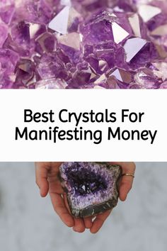 the words best crystals for manifesting money in front of a pile of rocks