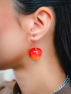 C H E R R Y ∙ D A N G L E ∙ E A R R I N G S These cherry dangle red drop earrings are a perfect accessory for those who love cute kawaii styles. Made from non-tarnish materials, these resin fruit earrings are ideal for adding a playful touch to your look. Whether you're seeking a gift for a fruit lover or just a unique pair of dainty cherries, these earrings combine charm and elegance, making them a wonderful addition to any jewelry collection. Enjoy a fresh and vibrant statement with these gold or silver cherry earrings, great for any occasion. * Finish/Material:  Silver Sterling, Gold, Resin * Dimensions: 4cm x 1.5cm * Sustainable and Durable: Crafted to be both eco-friendly and waterproof, ensuring that these earrings remain a cherished piece in your collection for years to come. O T H Resin Fruit, Style Kawaii, Fruit Jewelry, Cherry Earrings, Fruit Earrings, Earrings Cute, Cute Kawaii, Kawaii Fashion, A R