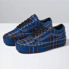 Purchase By 5pm Cst Ships Same Day Valued: $100 Plaid Vans, Old Skool Platform, Pride Shoes, Vans Store, Classic Vans, Vans Blue, Shoes Vans, Patent Shoes, Shop Shoes