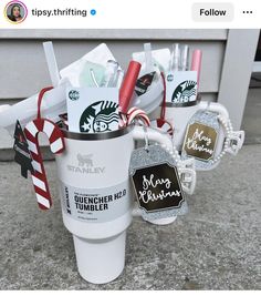 starbucks cup filled with personalized items for christmas