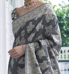 Gray Designer Heavy Embroidered Chikankari Party Wear Saree-Saira's Boutique Lucknowi Chikankari, Party Wear Saree, Wear Saree, Gray Fabric, Party Wear Sarees, Grey Fabric, Saree Blouse, Fabric Color, Party Wear