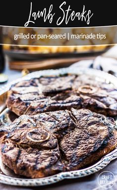 grilled steaks or pan - seasoned in marinade tips on a serving platter