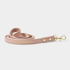 a pink leash with gold hardware on it