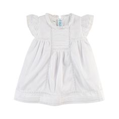 This vintage style baby girl white dress is beautifully detailed and classy as can be! An elegant outfit for your little girl, whether for Easter, a wedding, or special occasion, especially when paired with a matching bonnet. Sizes 3m - 9m include matching panties. Elegant Summer Dress-up Dresses, Fitted Flutter Sleeve Dress For Dress-up, White Short Sleeve Dress For Dress-up, Solid Color Dresses With Lined Fitted Bodice, Elegant Cotton A-line Vintage Dress, Elegant Summer Dress For Dress-up Occasions, First Communion Spring Dress With Lace Trim, Solid Dresses With Lace Trim For Daywear, Classic Short Sleeve Dress For Dress-up