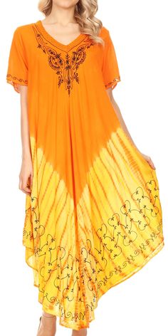 Sakkas Viveka Embroidered Caftan Dress Caftan Dresses, Embroidered Caftan, Dye Fabric, Tie Dye Fabric, Comfortable Style, Embroidered Neckline, Caftan Dress, Dress First, Comfortable Fashion